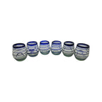 Hand-Blown Mexican Stemless Wine Glass | Cobalt Blue Spiral Design