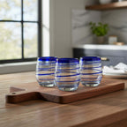 Hand-Blown Mexican Stemless Wine Glass | Cobalt Blue Spiral Design