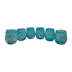 Hand-Blown Mexican Stemless Wine Glass | Teal White Swirl Design