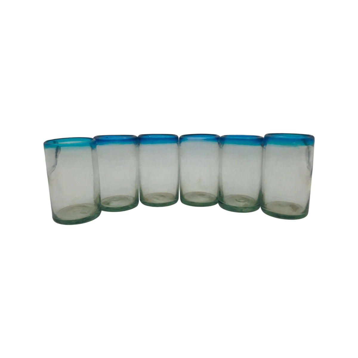 Hand-Blown Mexican Tumbler Glass | Teal Rim Design