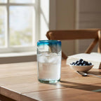Hand-Blown Mexican Tumbler Glass | Teal Rim Design