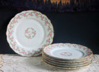 Limoges Elite Set of Five Bread, Salad, 8.75 inch Plates with Pink Roses and Scalloped Rim.  Antique Limoges Dishes.