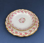 Limoges Elite Set of Five Bread, Salad, 8.75 inch Plates with Pink Roses and Scalloped Rim.  Antique Limoges Dishes.
