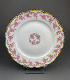 Limoges Elite Set of Five Bread, Salad, 8.75 inch Plates with Pink Roses and Scalloped Rim.  Antique Limoges Dishes.