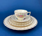 Vintage Dish Set. Leigh Wake by Leigh Potters. Set of 4 Placements: Dinner, Salad Plates, Soup, Salad Bowls, One Serving Dish & Teacups.