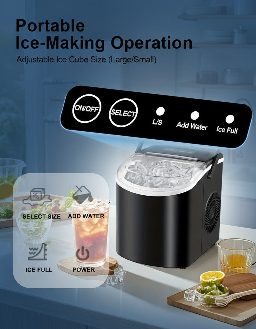 Portable Countertop Ice Maker Machine – Fast Ice Making, 2 Ice Sizes 2Dropme