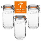 Le Parfait Super Jars, French Glass Canning Jars with Stainless Wire-Bail Clamp Lid