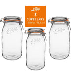 Le Parfait Super Jars, French Glass Canning Jars with Stainless Wire-Bail Clamp Lid