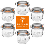 Le Parfait Super Jars, French Glass Canning Jars with Stainless Wire-Bail Clamp Lid