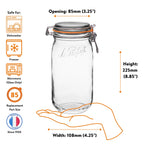 Le Parfait Super Jars, French Glass Canning Jars with Stainless Wire-Bail Clamp Lid