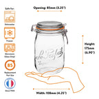 Le Parfait Super Jars, French Glass Canning Jars with Stainless Wire-Bail Clamp Lid