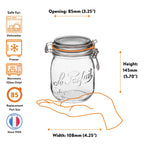Le Parfait Super Jars, French Glass Canning Jars with Stainless Wire-Bail Clamp Lid