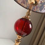Tropical Floral Fabric Shade & Colored Glass Table Lamp | Gold Desk Light