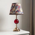 Tropical Floral Fabric Shade & Colored Glass Table Lamp | Gold Desk Light