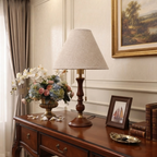 Handcrafted Wooden & Fabric Table Lamp | Classic Pull-Chain Bedside Desk Light