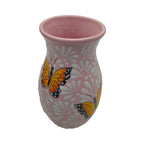 Pink & White Talavera Vase | Monarch Butterfly Motif