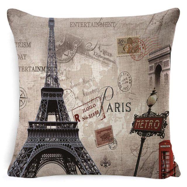 Cotton Linen Cushion Cover Retro Vintage Franch Paris Tower Pillow Cover Paris Linen Square Throw Pillow Case Decorative Durable Eiffel Tower Throw Pillow Covers For Couch Sofa Bed Throw Pillowcase Home Decor 45x45CM