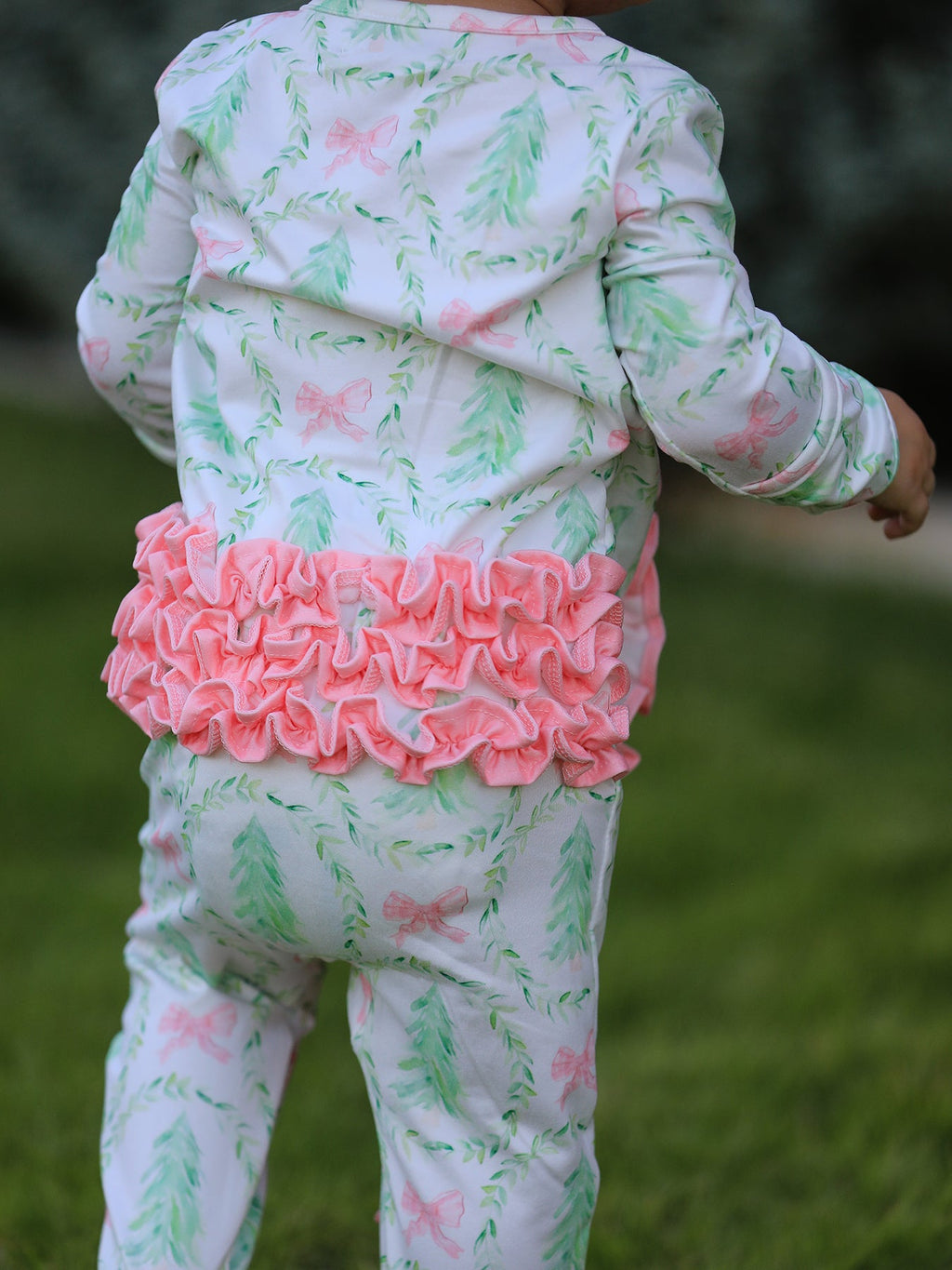 Christmas Tree Wreath Print Long Sleeve Zip Baby Girls Romper Rylee Faith Designs