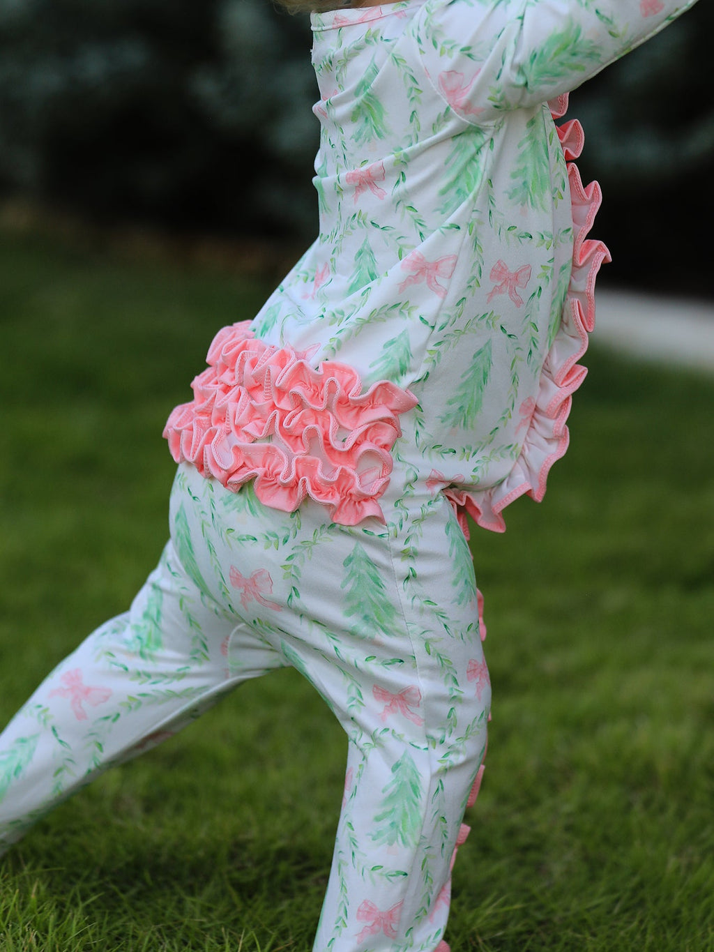 Christmas Tree Wreath Print Long Sleeve Zip Baby Girls Romper Rylee Faith Designs