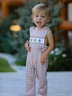Christmas Vintage-Style Plaid Embroidered Gingerbread and Bows Boy Romper Rylee Faith Designs