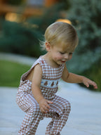 Christmas Vintage-Style Plaid Embroidered Gingerbread and Bows Boy Romper Rylee Faith Designs