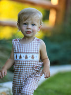 Christmas Vintage-Style Plaid Embroidered Gingerbread and Bows Boy Romper Rylee Faith Designs