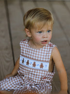 Christmas Vintage-Style Plaid Embroidered Gingerbread and Bows Boy Romper Rylee Faith Designs