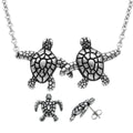Sea Turtle Necklace And Earrings Set Silver Pendant