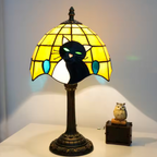 Tiffany Stained Glass Black Cat Table Lamp | Vintage Art Glass Desk Light