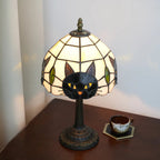 Tiffany Stained Glass Black Cat Table Lamp | Vintage Art Glass Desk Light