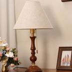 Handcrafted Wooden & Fabric Table Lamp | Classic Pull-Chain Bedside Desk Light