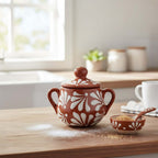 Talavera Sugar Jar | Brown & White Floral Relief
