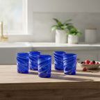 Handmade Mexican Drinking Glass | Blue with White Swirl