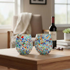 Handblown XL Stemless Wine Glass | Confetti Pebble Pattern