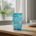 Handblown Mexican Teal Tumbler Glass | White Swirl Accent