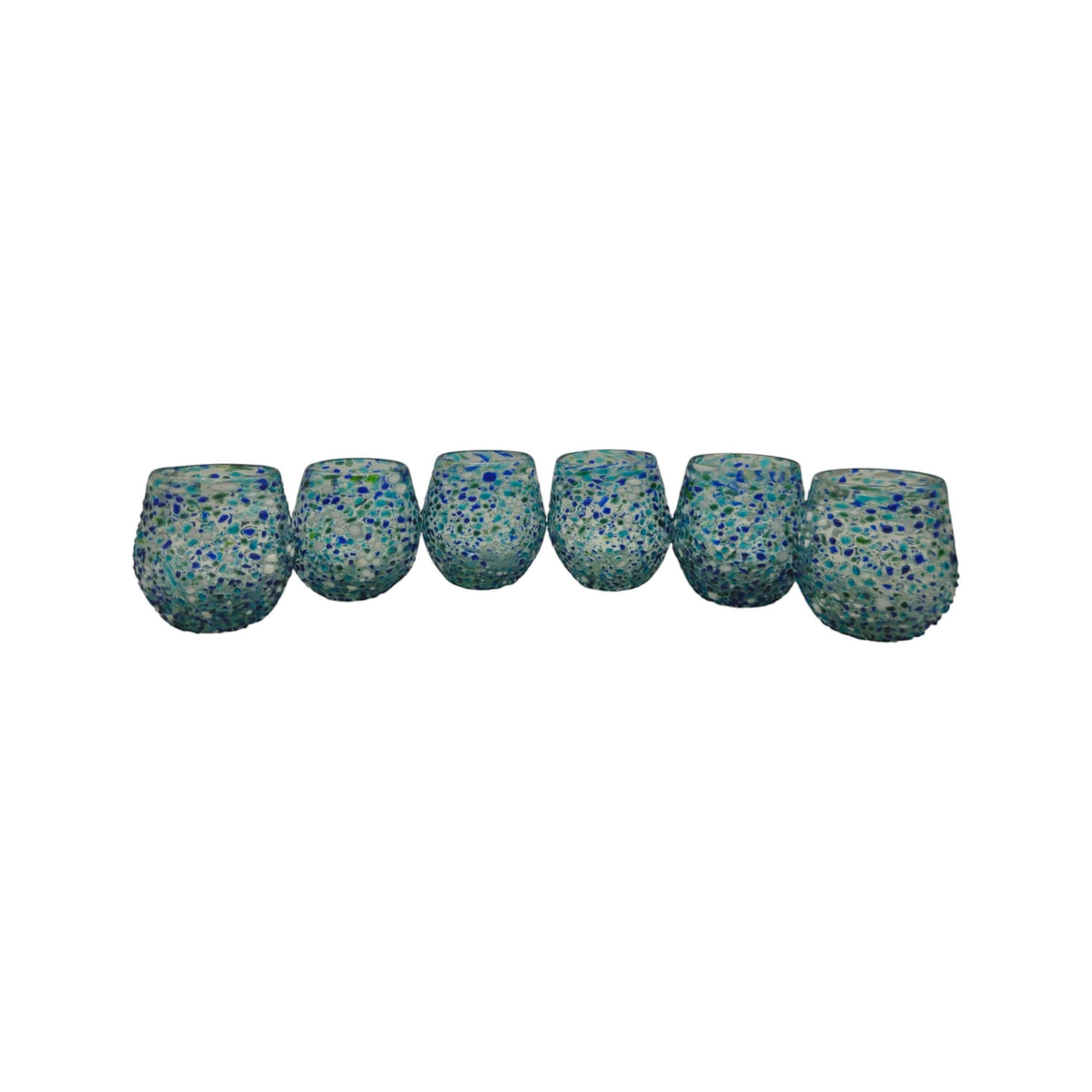 Hand-Blown Stemless Wine Glass | Blue Green Confetti Design