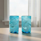 Handblown Mexican Teal Tumbler Glass | White Swirl Accent