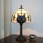 Tiffany Stained Glass Black Cat Table Lamp | Vintage Art Glass Desk Light