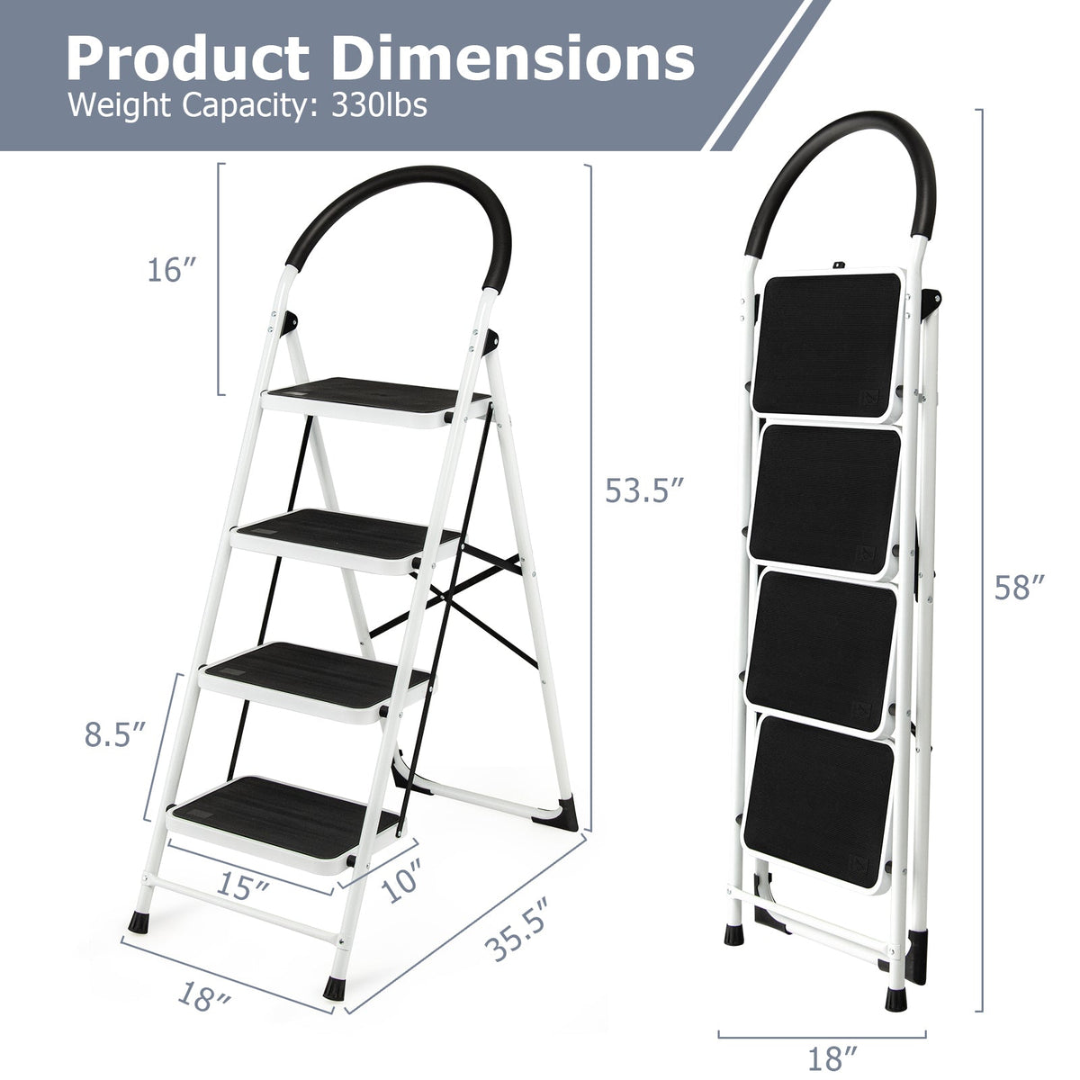 4-Step Folding Ladder with Anti-Slip Pedal Platform 330Lbs Capacity DirectDeals
