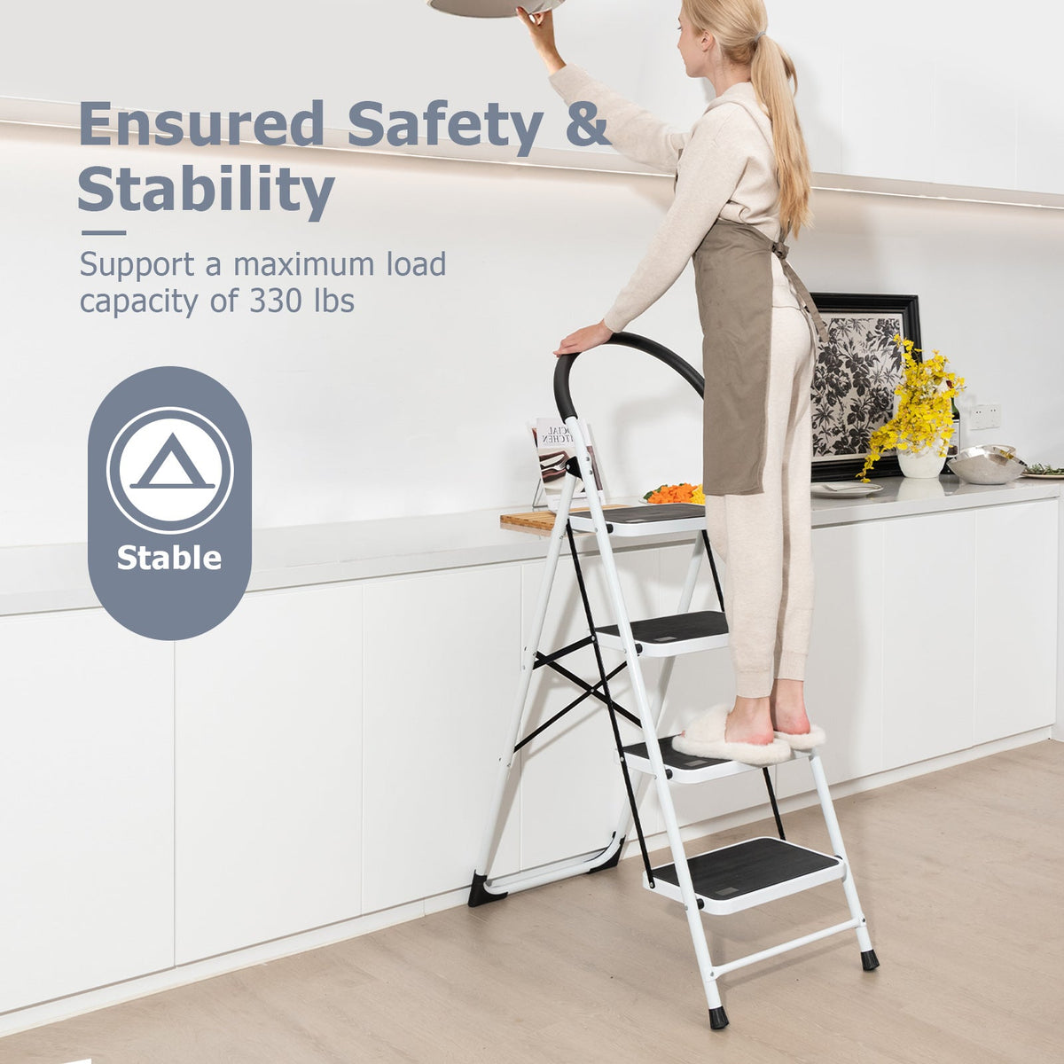 4-Step Folding Ladder with Anti-Slip Pedal Platform 330Lbs Capacity DirectDeals