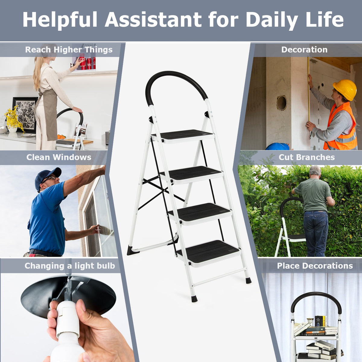 4-Step Folding Ladder with Anti-Slip Pedal Platform 330Lbs Capacity DirectDeals