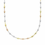 Tri Tone Sterling Silver Moon Cut Chain Necklace 18 Inch