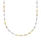Tri Tone Sterling Silver Moon Cut Chain Necklace 18 Inch