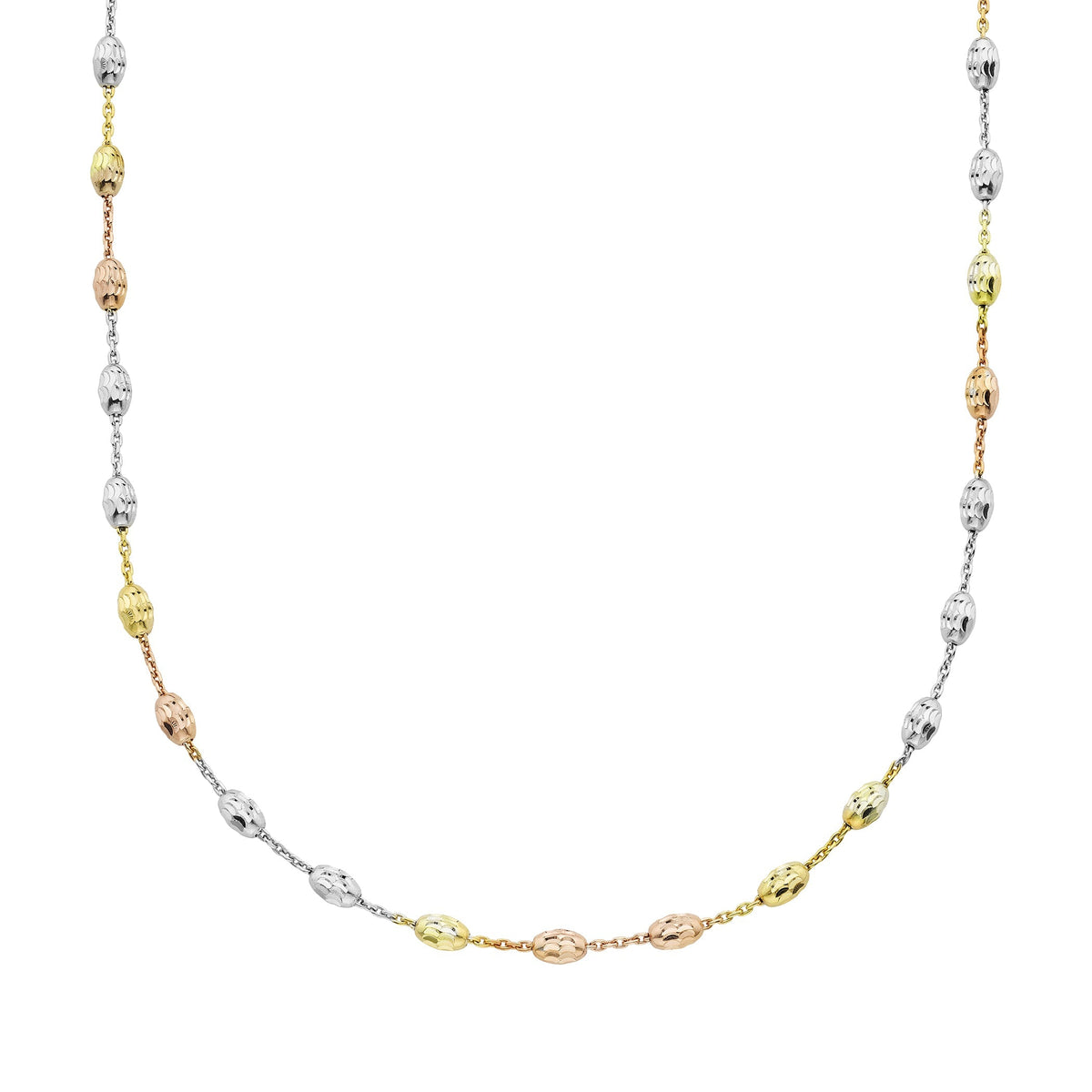 Tri Tone Sterling Silver Moon Cut Chain Necklace 18 Inch