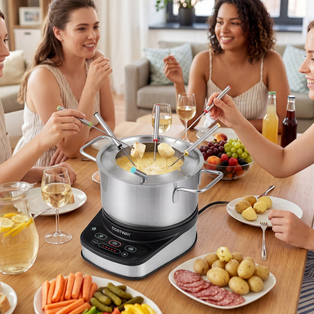 Electric Fondue Pot Set 3.2 QT with 6 Forks and Temperature Control DirectDeals