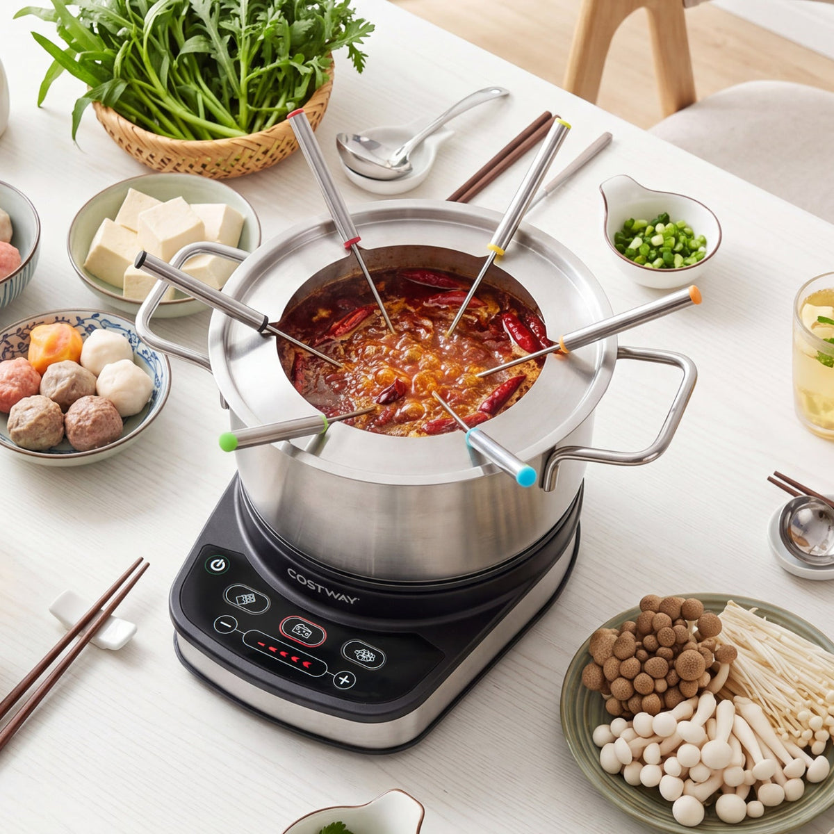 Electric Fondue Pot Set 3.2 QT with 6 Forks and Temperature Control DirectDeals