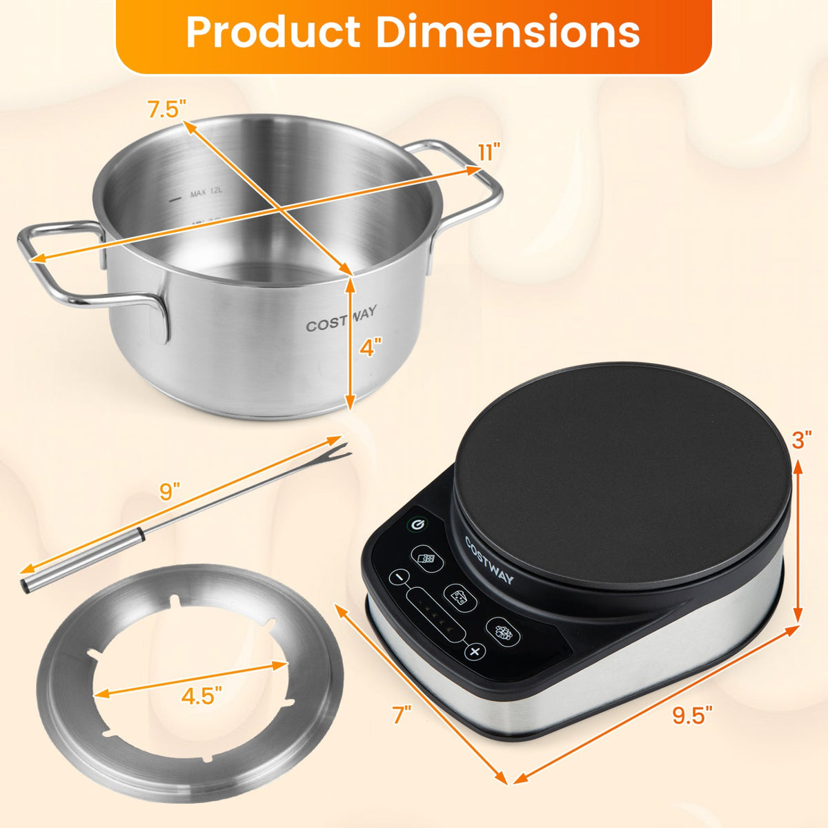 Electric Fondue Pot Set 3.2 QT with 6 Forks and Temperature Control DirectDeals