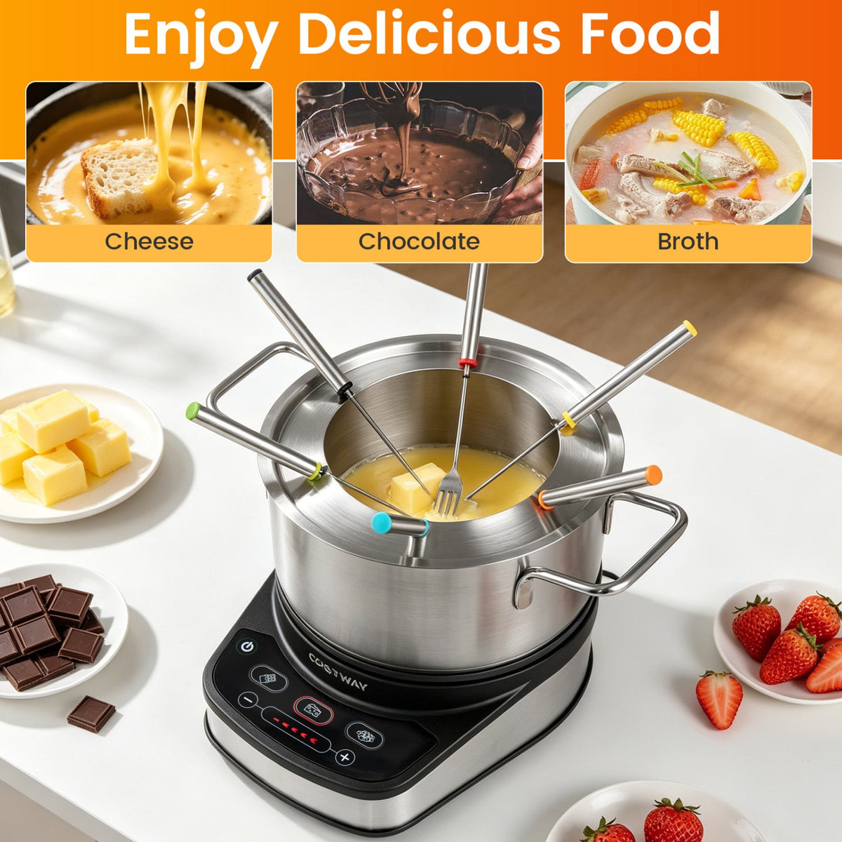 Electric Fondue Pot Set 3.2 QT with 6 Forks and Temperature Control DirectDeals