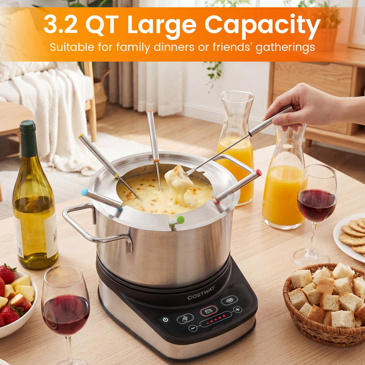 Electric Fondue Pot Set 3.2 QT with 6 Forks and Temperature Control DirectDeals