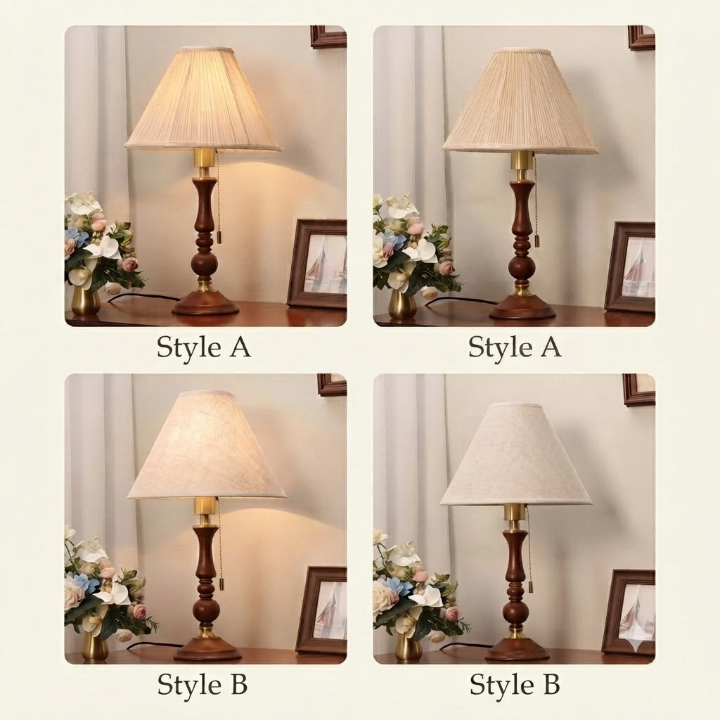 Handcrafted Wooden & Fabric Table Lamp | Classic Pull-Chain Bedside Desk Light
